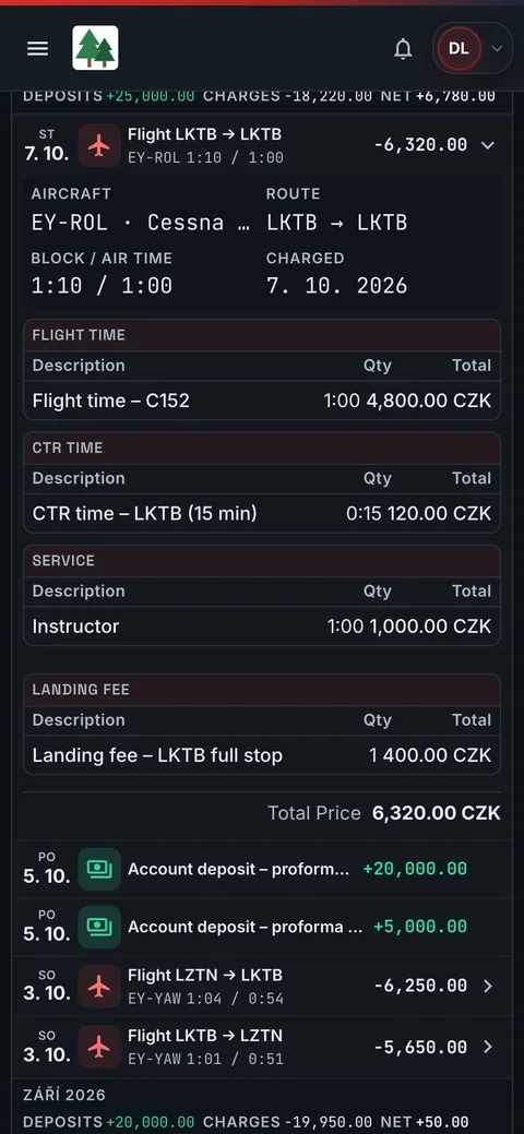 My account on a phone: the same flight EY-ROL with its price breakdown